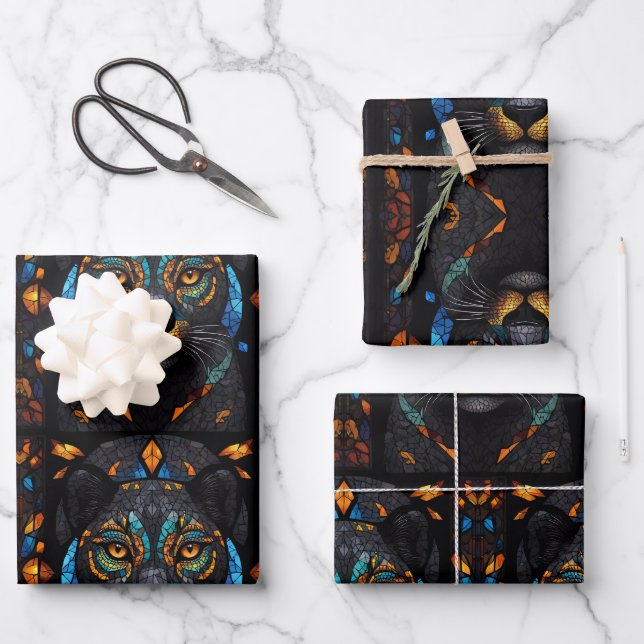 Schwarze Katze Mosaikglas Geschenkpapier Set (Vorderseite)