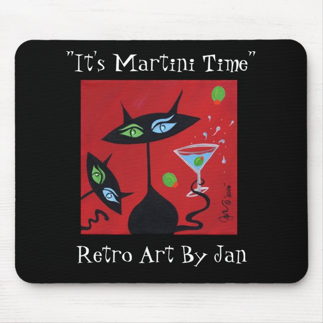 Schwarze Katze Mousepad Pop-Kunst-Retro Martinis (Vorne)