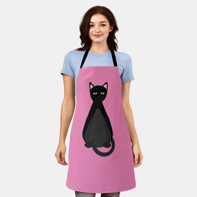 SCHWARZE KATZE niedliche Mama KÜCHE SCHÜRZE (Getragen)