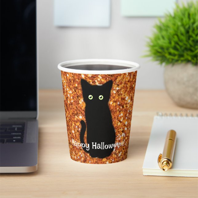 Schwarze Katze, niedliches Kätzchen, glitzernder o Pappbecher (InSitu)