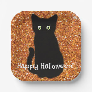 Schwarze Katze, niedliches Kätzchen, glitzernder o Pappteller
