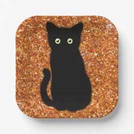 Schwarze Katze, niedliches Kätzchen, glitzernder o Pappteller
