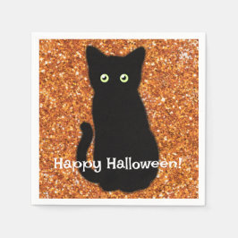 Schwarze Katze, niedliches Kätzchen, glitzernder o Serviette