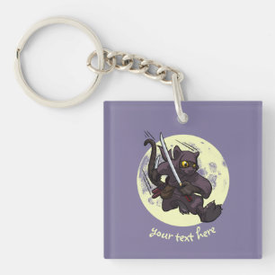 Schwarze Katze Ninja Katana Schwerter Fliegender K Schlüsselanhänger