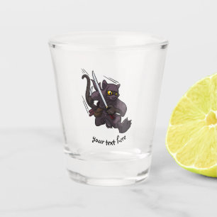 Schwarze Katze Ninja Katana Schwerter Fliegender K Schnapsglas