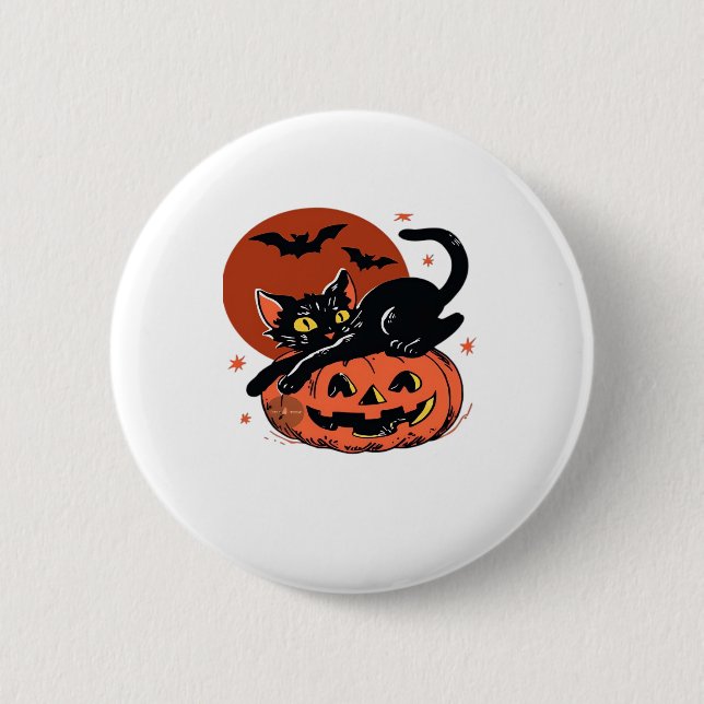 Schwarze Katze, nostalgischer Halloween-klassische Button (Vorderseite)