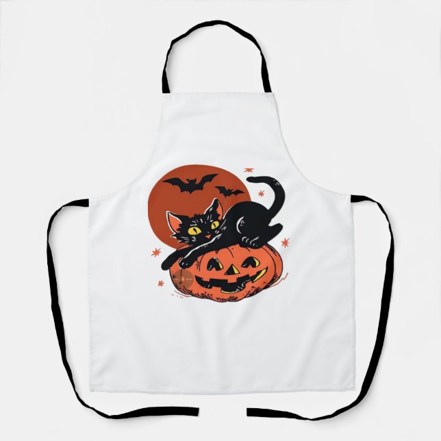 Schwarze Katze, nostalgischer Halloween-klassische Schürze (Vorderseite)