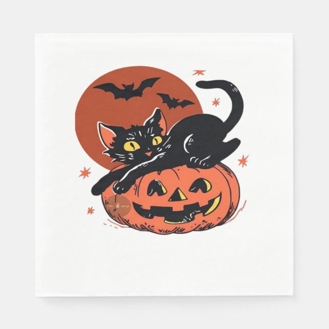 Schwarze Katze, nostalgischer Halloween-klassische Serviette (Vorderseite)
