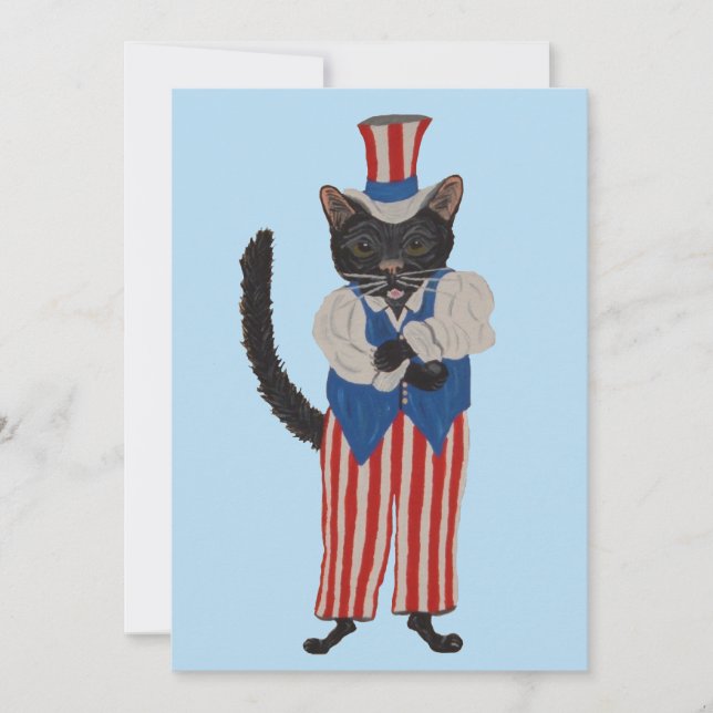 Schwarze Katze Onkel Sam Einladung (Vorderseite)