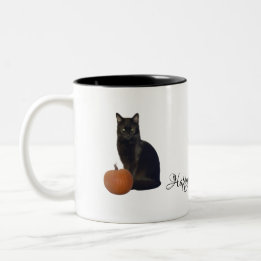 Schwarze Katze Orange Pumpkins glückliches Hallowe Zweifarbige Tasse