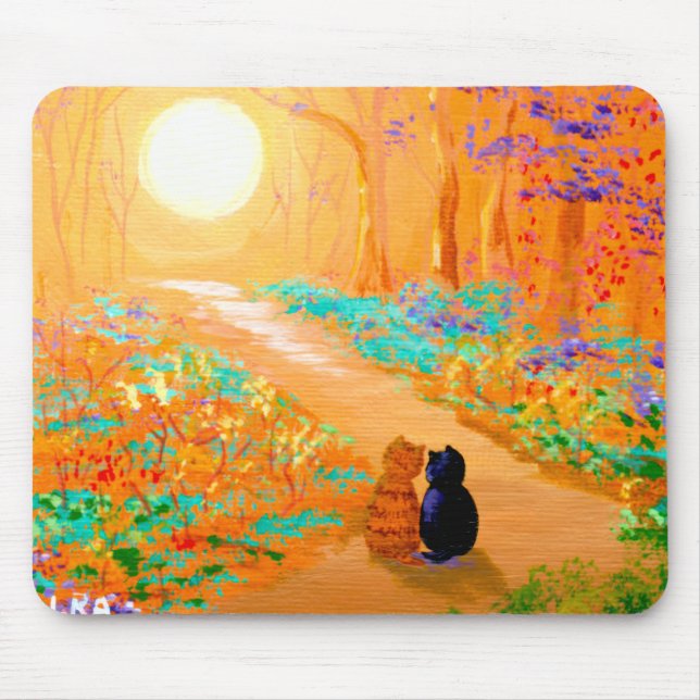 Schwarze Katze Orange Tabby-Katze Wald Mousepad (Vorne)