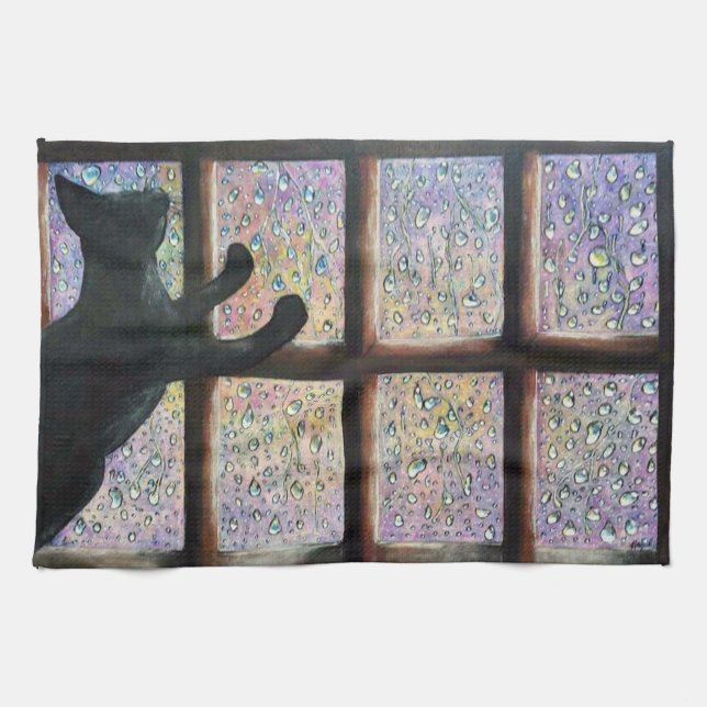 Schwarze Katze, Originalgemälde, schwarze Katze Geschirrtuch (Horizontal)