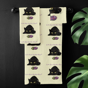 Schwarze Katze Ostereier Jagd Feiertag Gelb Badhandtuch Set