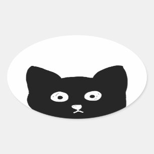 Schwarze Katze Ovaler Aufkleber