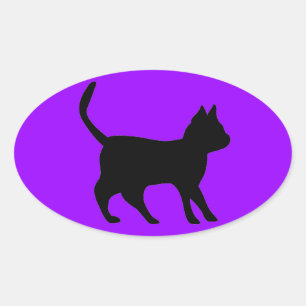 Schwarze Katze Ovaler Aufkleber