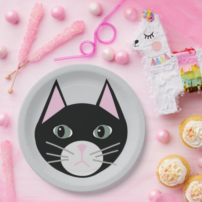 Schwarze Katze Pappteller (Party)