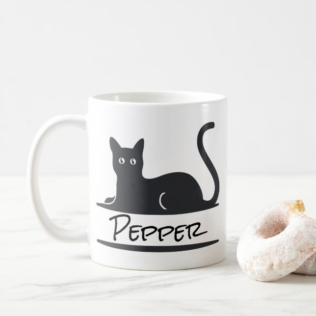 Schwarze Katze personalisiert Kaffeetasse (Mit Donut)