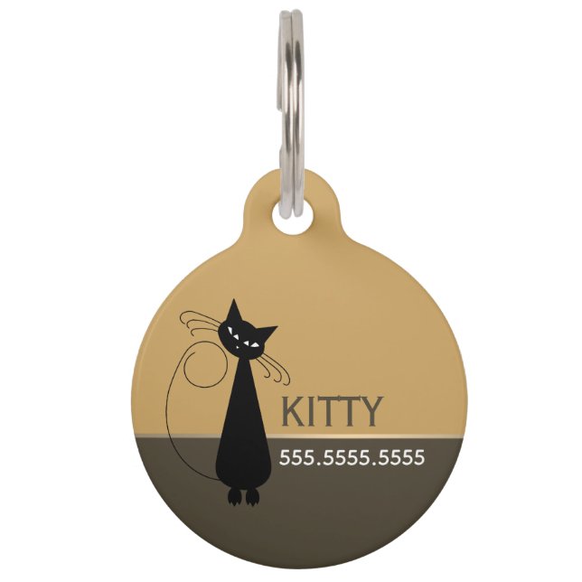 Schwarze Katze, Personalisierte Haustierdetails un Haustiermarke (Vorderseite)