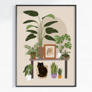 Schwarze Katze Pflanzenliebhaber Cozy Home Ästheti Poster