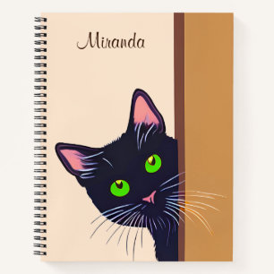 Schwarze Katze pinkelt um ein Türblatt Notizbuch
