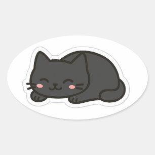 Schwarze Katze PNG-Aufkleber – süße Kawaii-Katzen- Ovaler Aufkleber