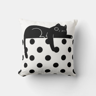 Schwarze Katze Polka-Punkt-Wurfkissen Kissen