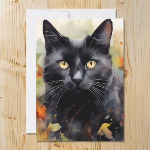Schwarze Katze Portrait im Wasserfall Feiertagskarte