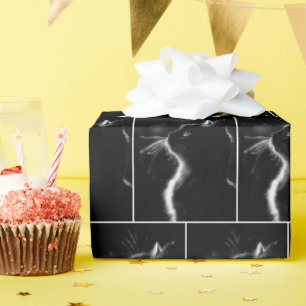 Schwarze Katze Portrait mit blauem Auge Geschenkpapier