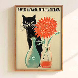 Schwarze Katze Poster Druckbar Retro-Katzenkunst S