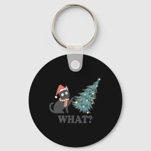 Schwarze Katze Pushing Weihnachtsbaum Was Weihnach Schlüsselanhänger