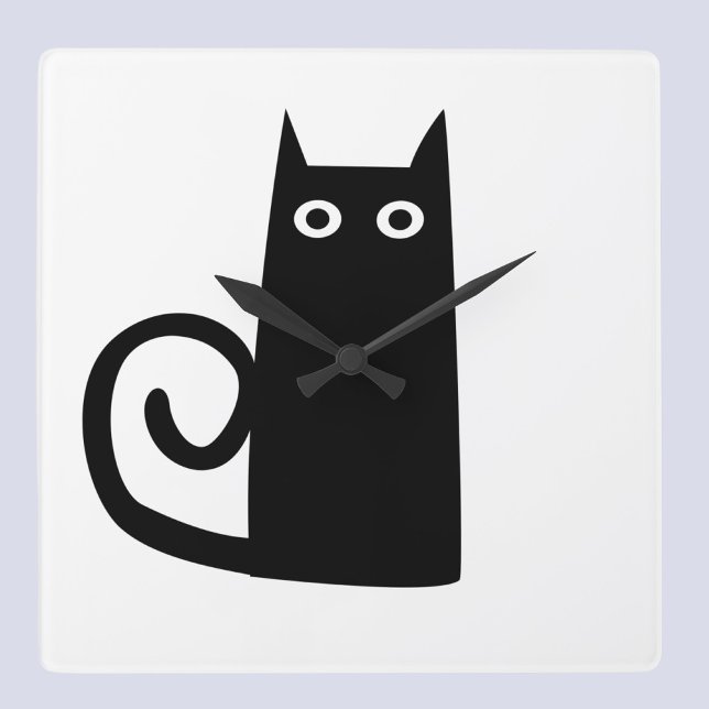 Schwarze Katze Quadratische Wanduhr (Fun black cat art wall clock for animal lovers. Original art by Nic Squirrell. )