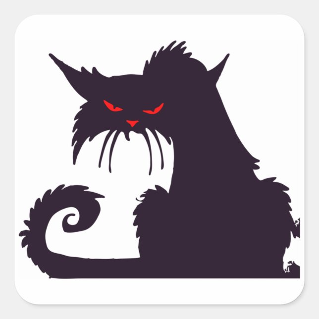 Schwarze Katze Quadratischer Aufkleber (Vorderseite)