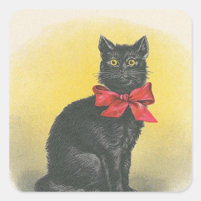 Schwarze Katze Quadratischer Aufkleber (Vorderseite)
