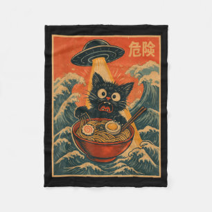 Schwarze Katze Ramen Alien Ufo Lustig Japanisch Ka Fleecedecke