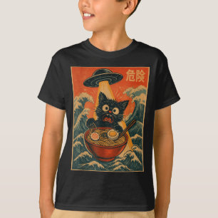 Schwarze Katze Ramen Alien Ufo Lustig Japanisch Ka T-Shirt
