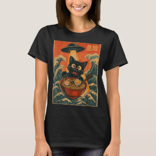 Schwarze Katze Ramen Alien Ufo Lustig Japanisch Ka T-Shirt