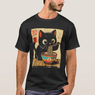 Schwarze Katze Ramen Kawaii Kätzchen Japanisches E T-Shirt