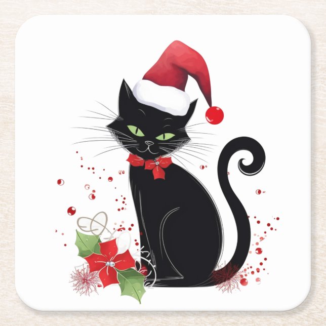 Schwarze Katze Rechteckiger Pappuntersetzer (Vorderseite)
