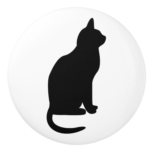 Schwarze Katze rechts sitzend Keramikknauf (Vorderseite)