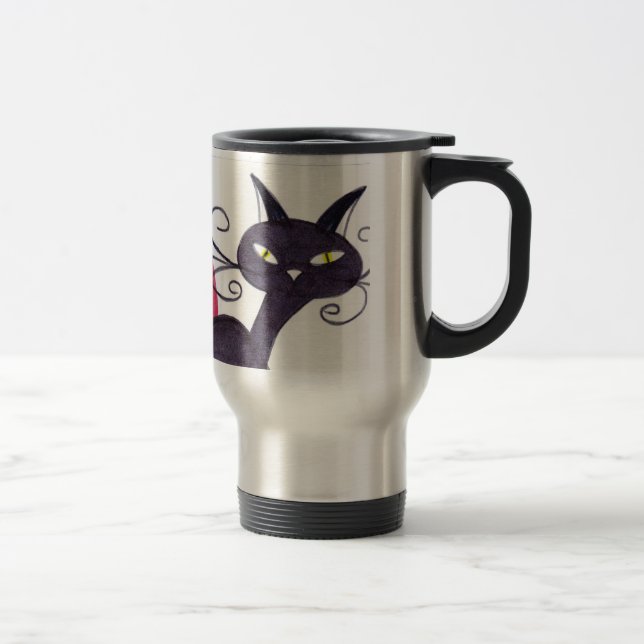 Schwarze Katze Reisebecher (Rechts)