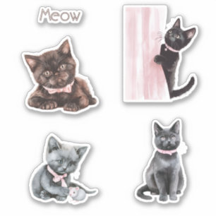 Schwarze Katze Rosa Schleife Aufkleber