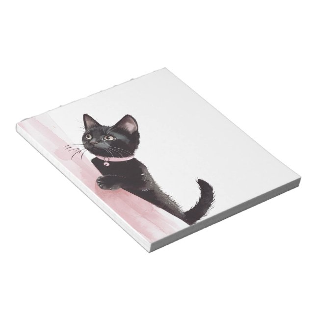 Schwarze Katze Rosa Vorhang Notizblock (angewinkelt)