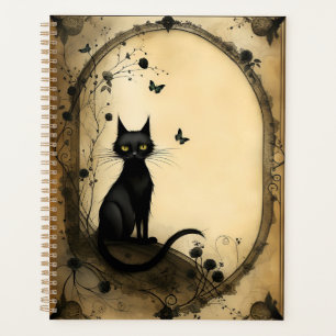 Schwarze Katze, Rose und Schmetterlinge Planer