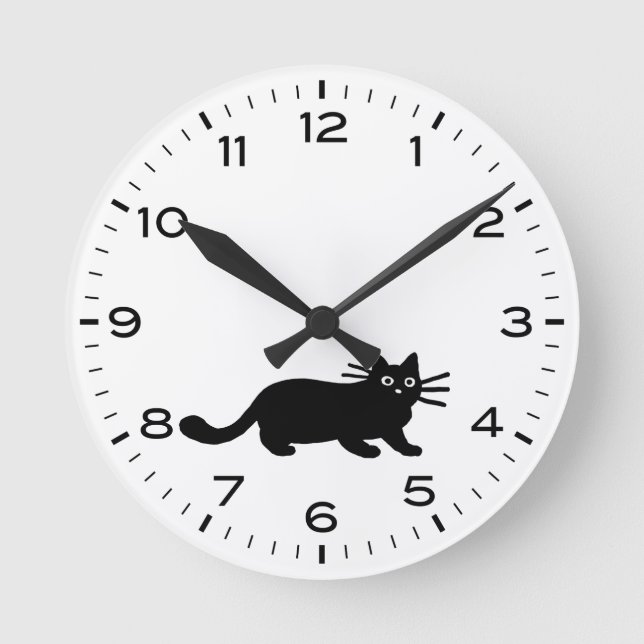 Schwarze Katze Runde Wanduhr (Vorderseite)