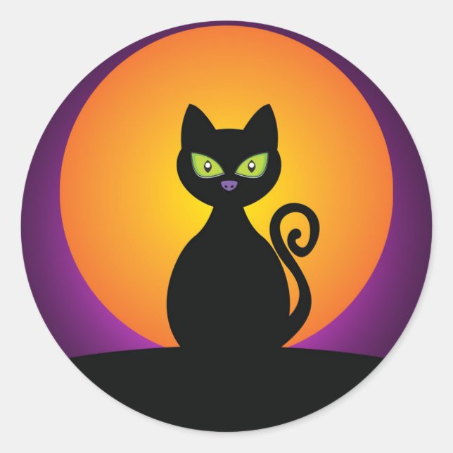 Schwarze Katze Runder Aufkleber (Vorderseite)