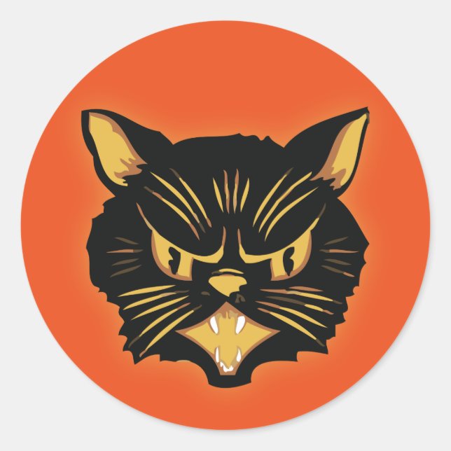 Schwarze Katze Runder Aufkleber (Vorderseite)