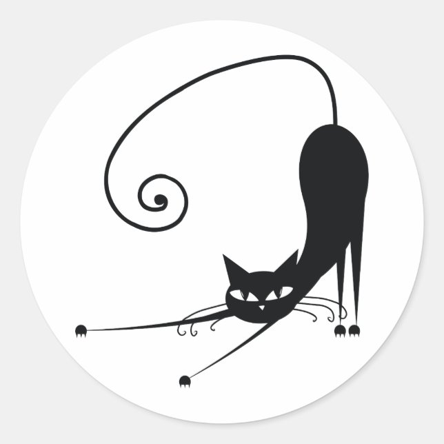 Schwarze Katze Runder Aufkleber (Vorderseite)