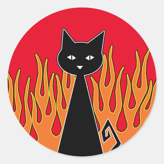 Schwarze Katze Runder Aufkleber (Vorderseite)