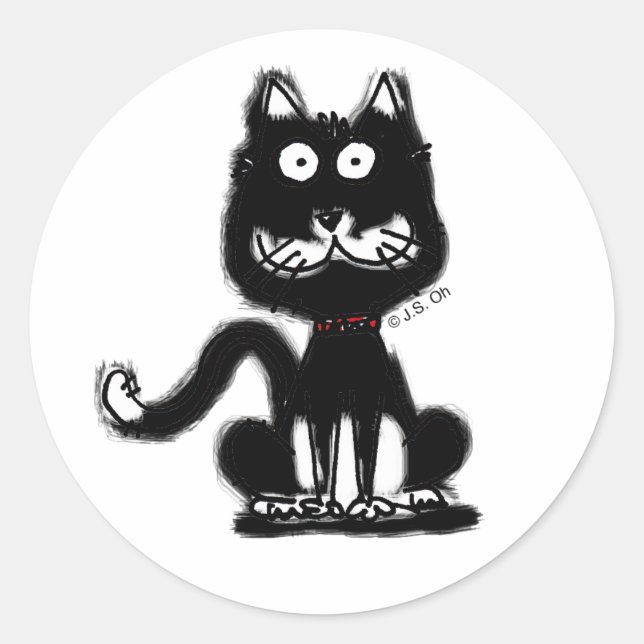 Schwarze Katze Runder Aufkleber (Vorderseite)