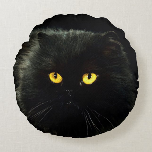 Schwarze Katze Rundes Kissen (Vorderseite)
